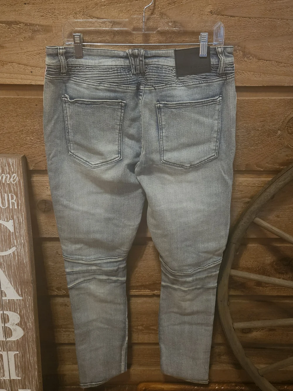 Rue21 Men's Light Blue Distressed Skinny Jeans with Red Side Stripe